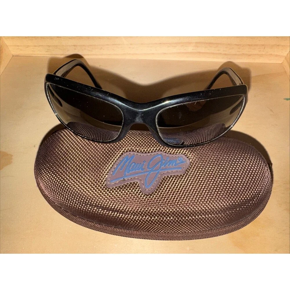 Maui Jim Lagoon Sunglasses MJ-189-02 Gloss Black Mens Polarized Wrap Italy Rare